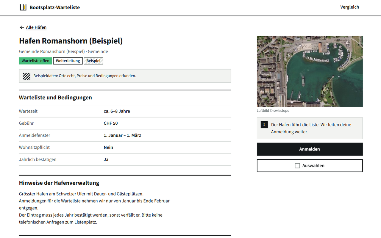 Detailseite eines Hafens