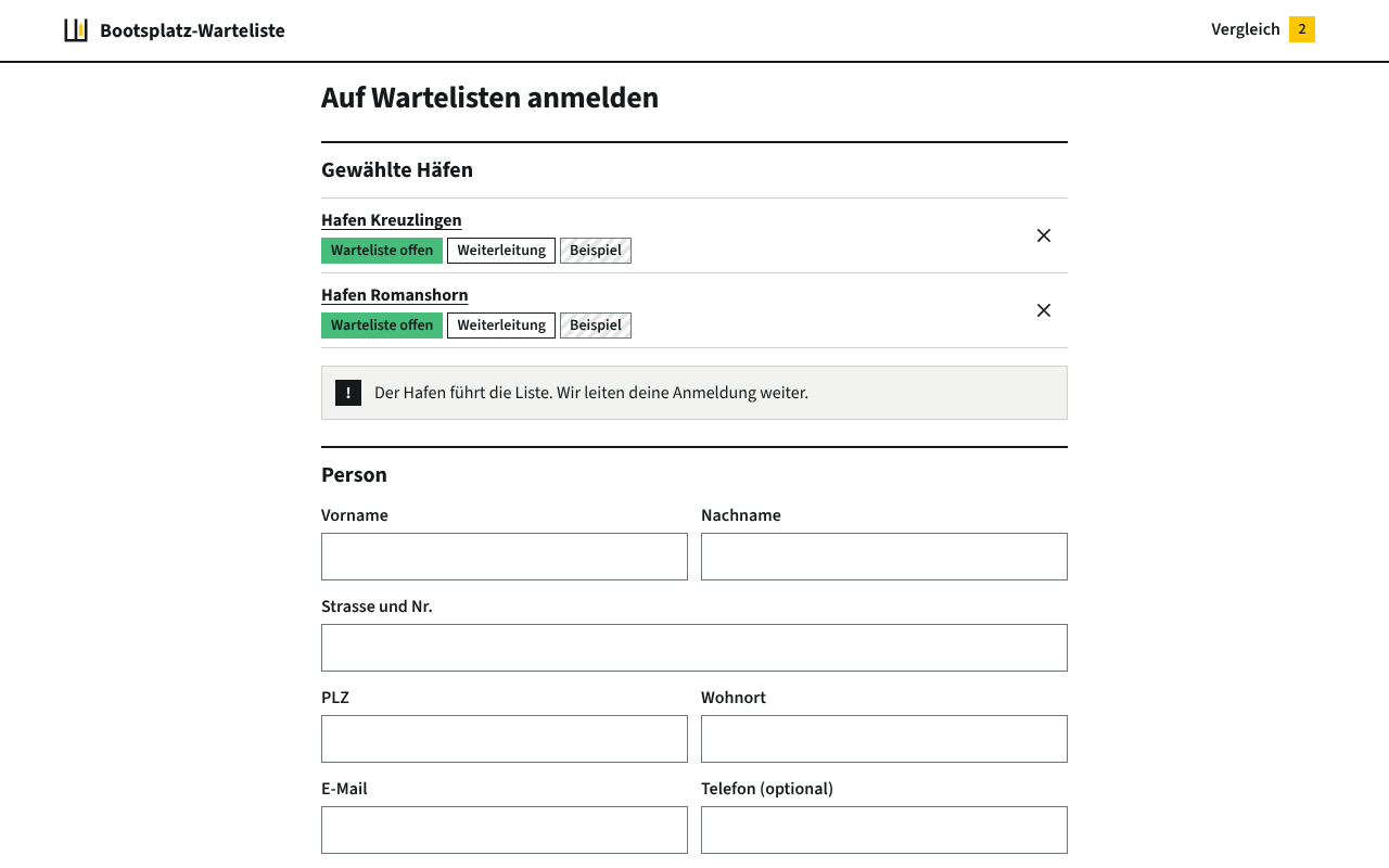 Anmeldung auf mehrere Wartelisten